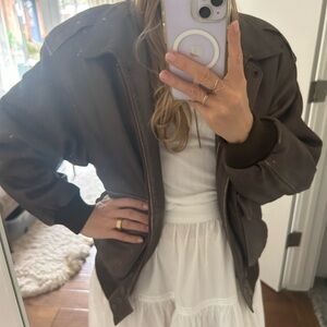 Women's Brown Leather Bomber Jacket